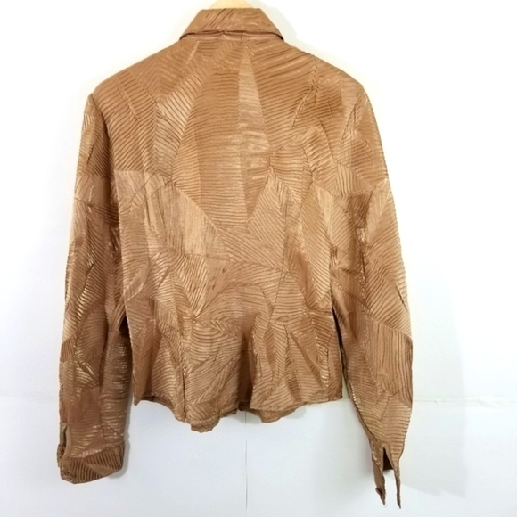 Vintage BANJO Women's Western Button-Up Shirt Sz M Tan Textured Coastal Cowgirl - Picture 2 of 8